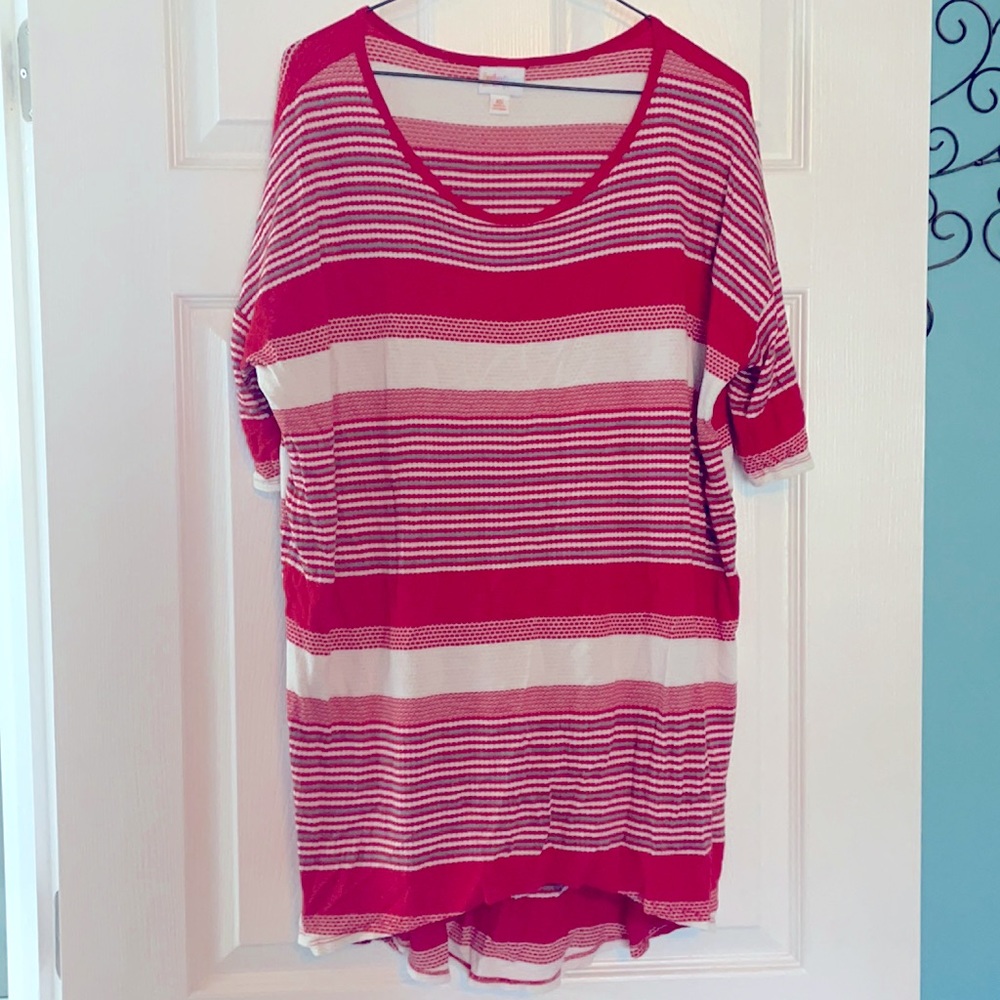 LuLa Roe XS Irma red/white/gray striped